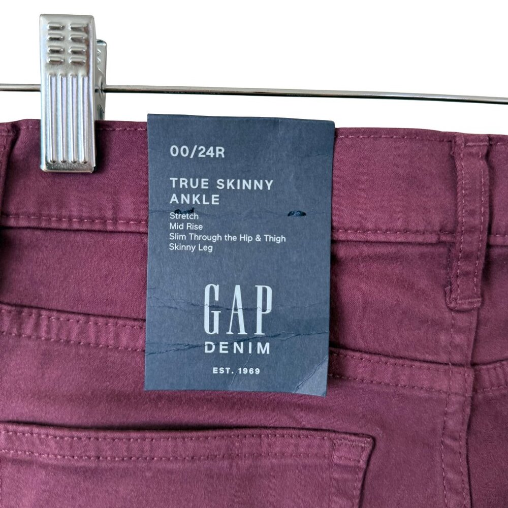 NEW Women's GAP Denim Mid-Rise True Skinny Ankle in Maroon/Eggplant - 00/24R - Picture 4 of 4
